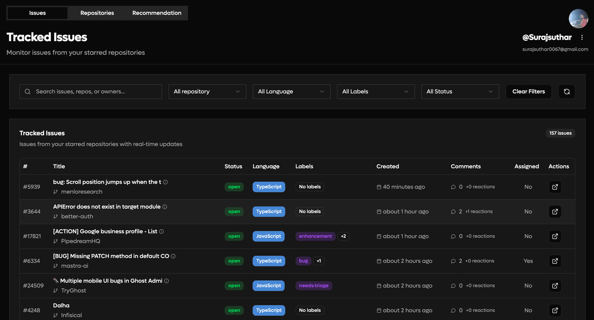 DevNotify App Dashboard